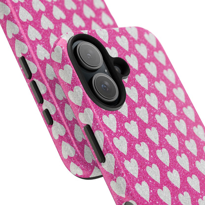 Hot Pink and Silver Glitter Hearts - iPhone Series Case - BOGO Cases
