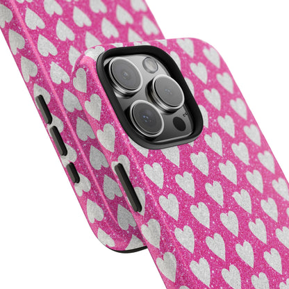 Hot Pink and Silver Glitter Hearts - iPhone Series Case - BOGO Cases