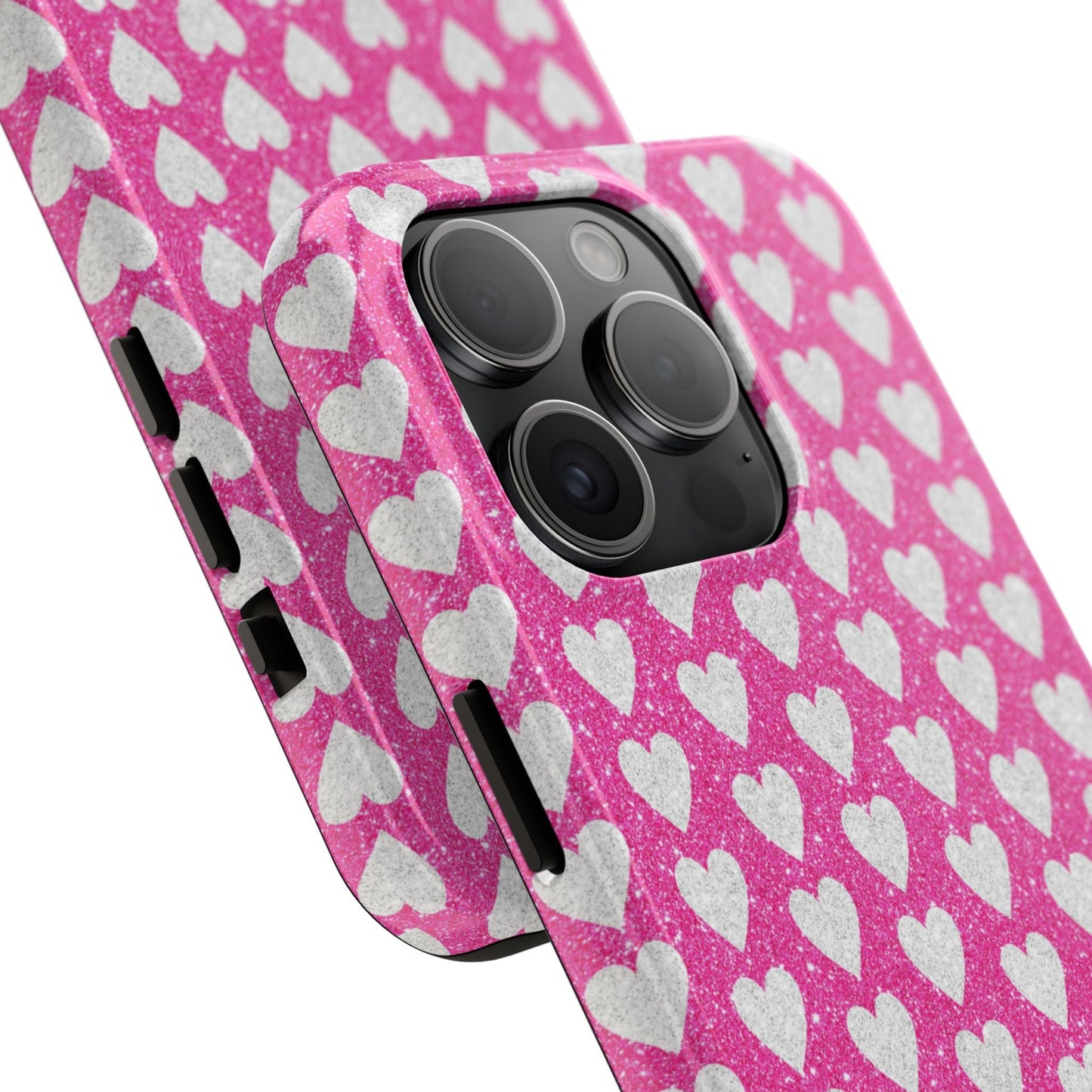 Hot Pink and Silver Glitter Hearts - iPhone Series Case - BOGO Cases
