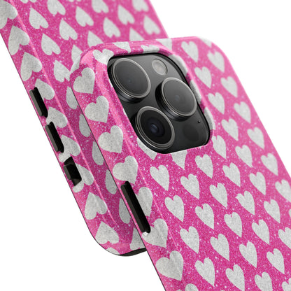 Hot Pink and Silver Glitter Hearts - iPhone Series Case - BOGO Cases