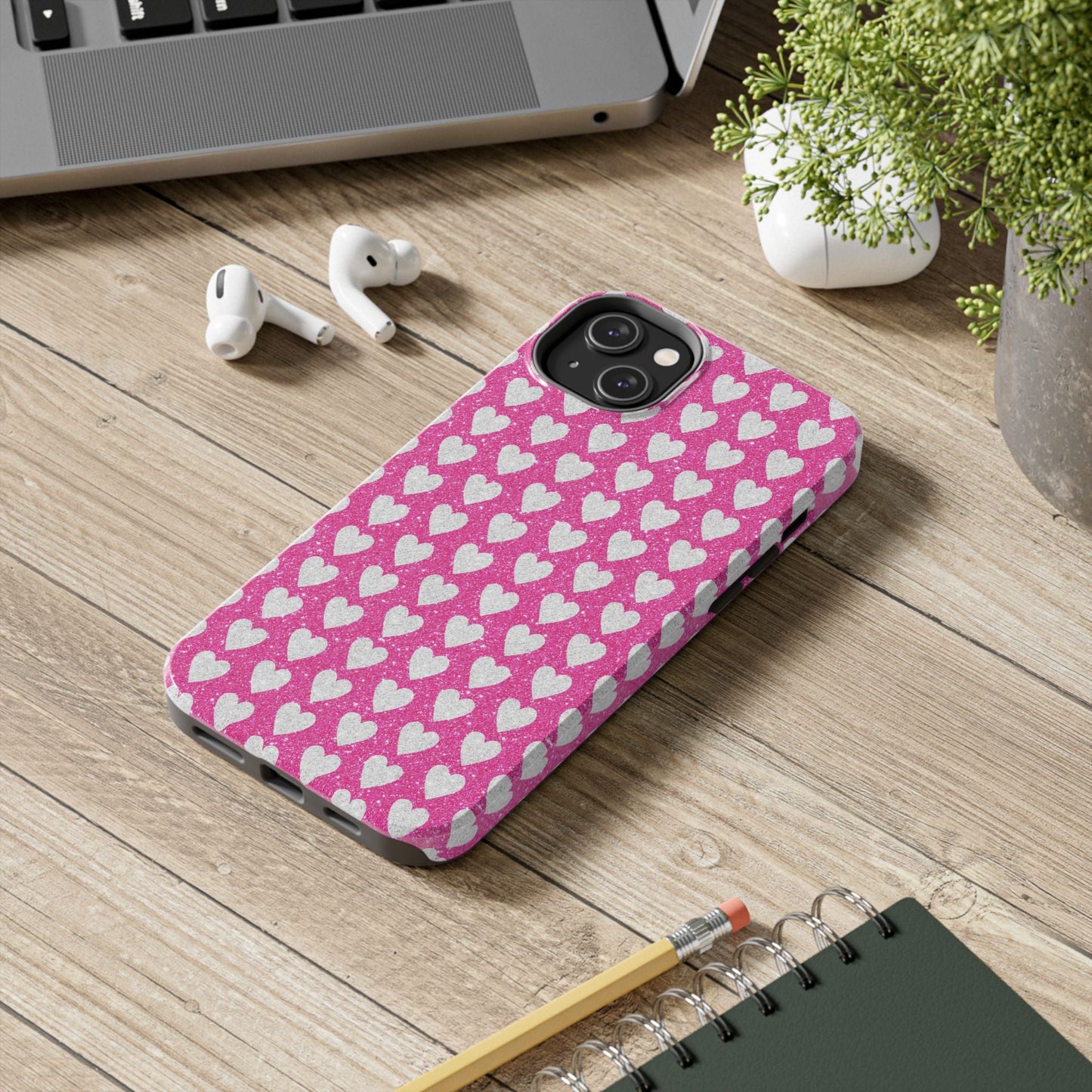 Hot Pink and Silver Glitter Hearts - iPhone Series Case - BOGO Cases