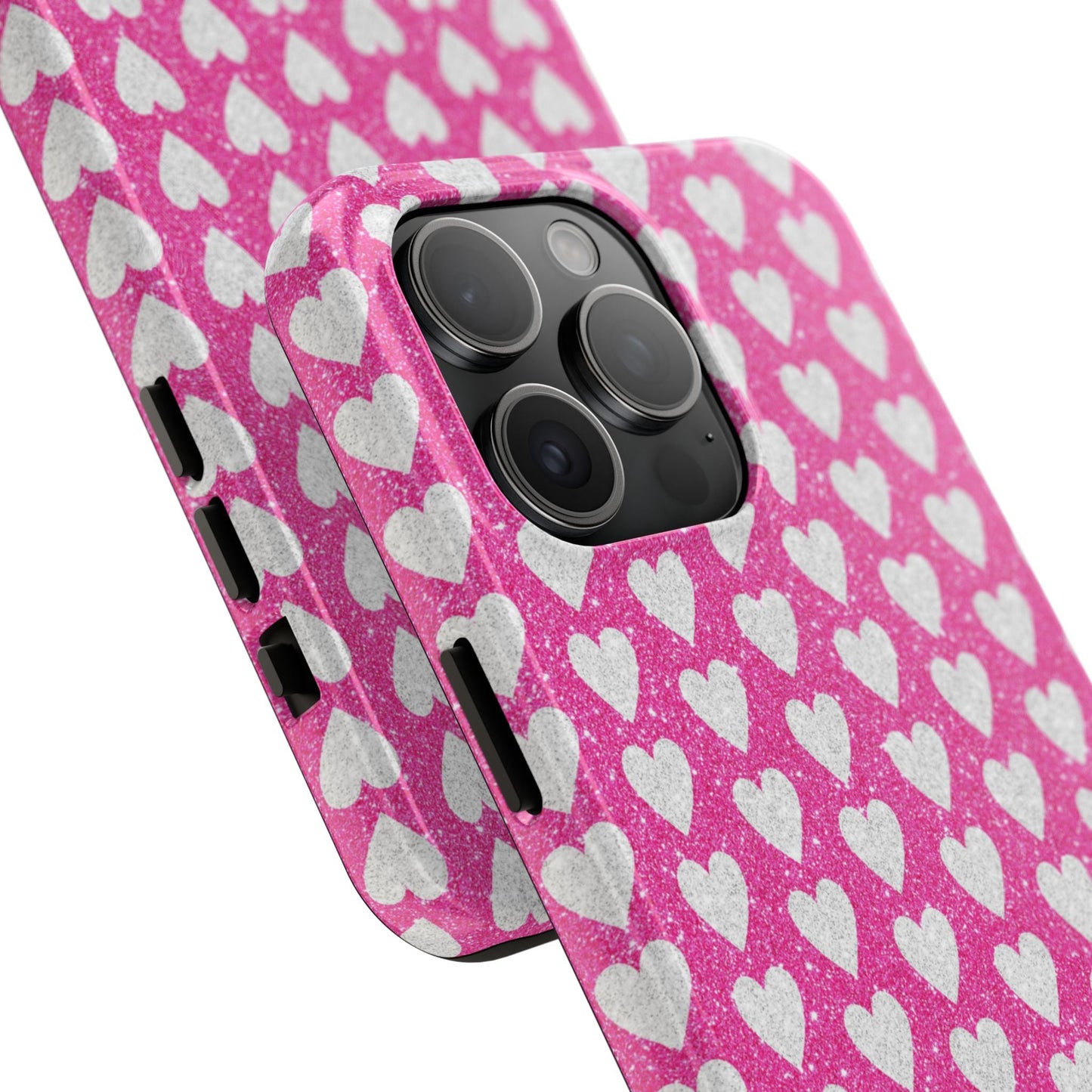 Hot Pink and Silver Glitter Hearts - iPhone Series Case - BOGO Cases