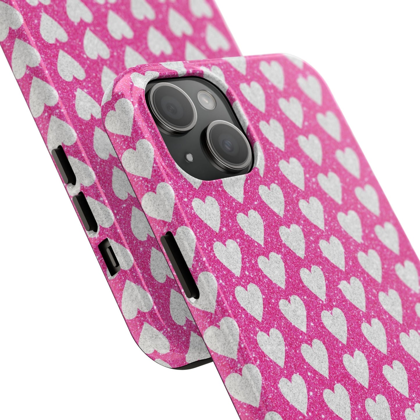 Hot Pink and Silver Glitter Hearts - iPhone Series Case - BOGO Cases