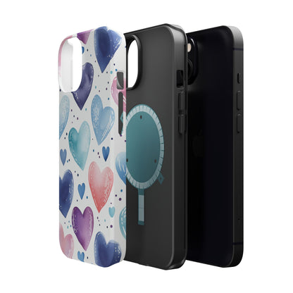 Icy Blue Valentines Watercolor Hearts - MagSafe Compatible Case - BOGO Cases
