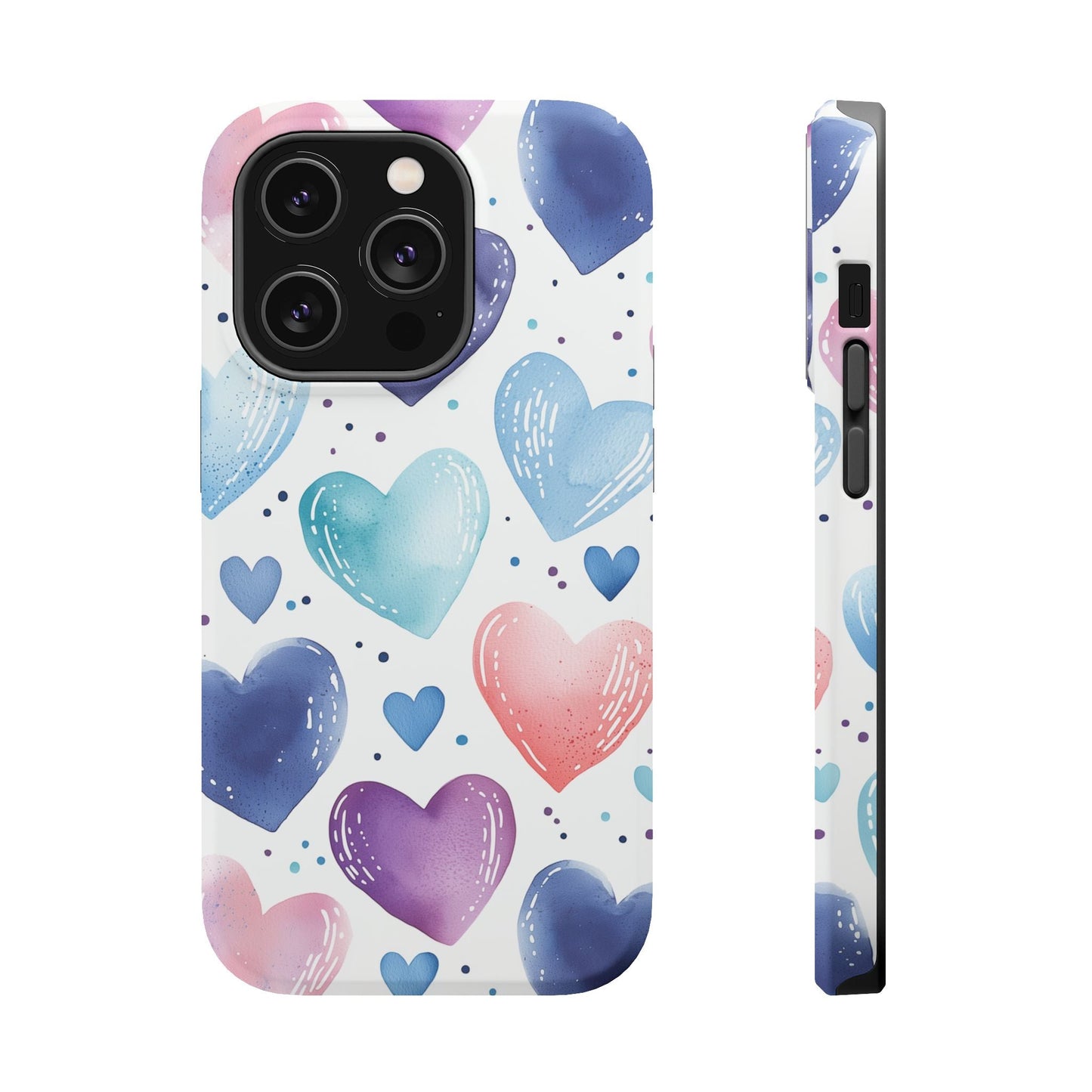 Icy Blue Valentines Watercolor Hearts - MagSafe Compatible Case - BOGO Cases
