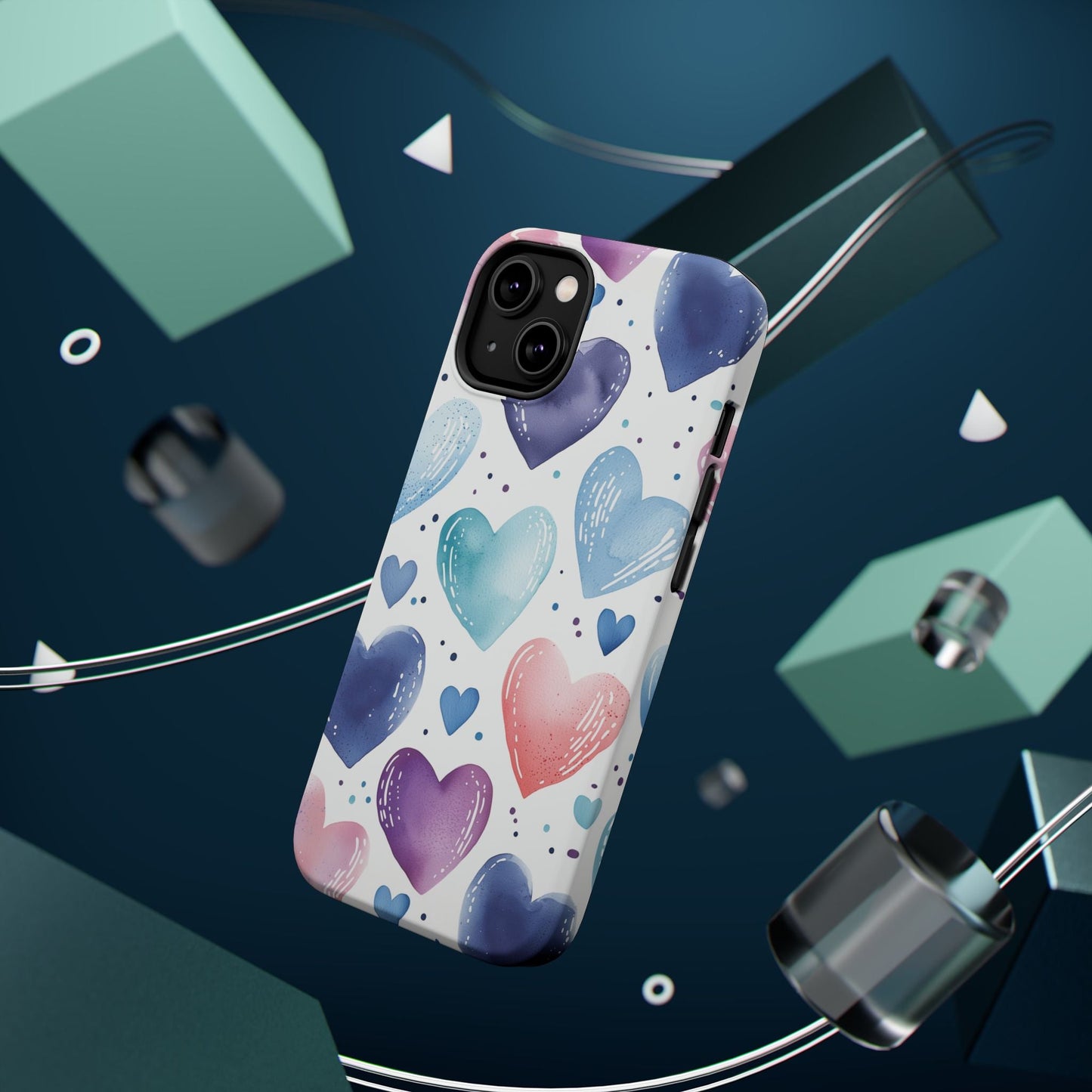 Icy Blue Valentines Watercolor Hearts - MagSafe Compatible Case - BOGO Cases