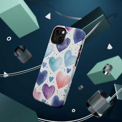 Icy Blue Valentines Watercolor Hearts - MagSafe Compatible Case - BOGO Cases