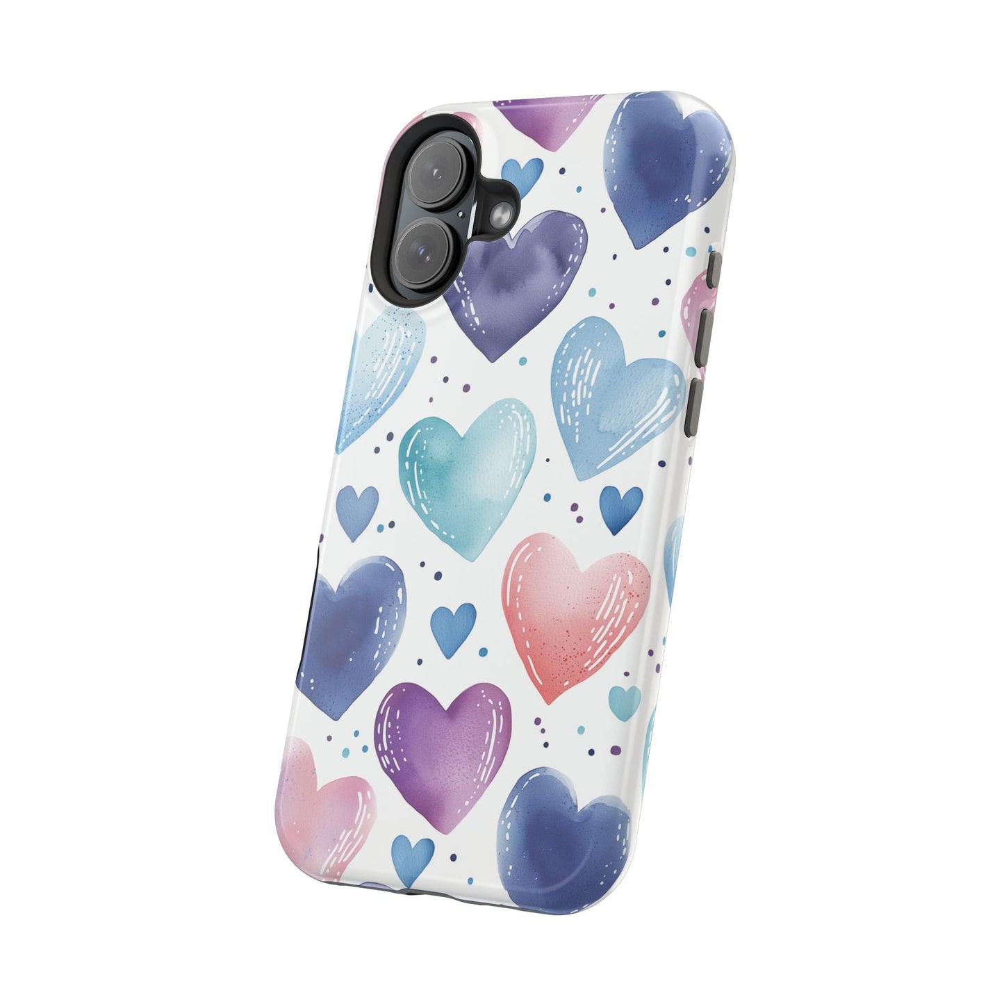 Icy Blue Valentines Watercolor Hearts - MagSafe Compatible Case - BOGO Cases