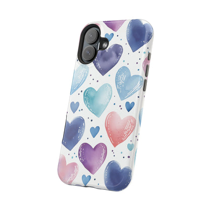Icy Blue Valentines Watercolor Hearts - MagSafe Compatible Case - BOGO Cases