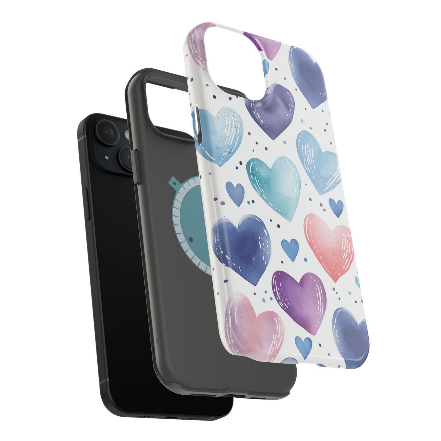 Icy Blue Valentines Watercolor Hearts - MagSafe Compatible Case - BOGO Cases