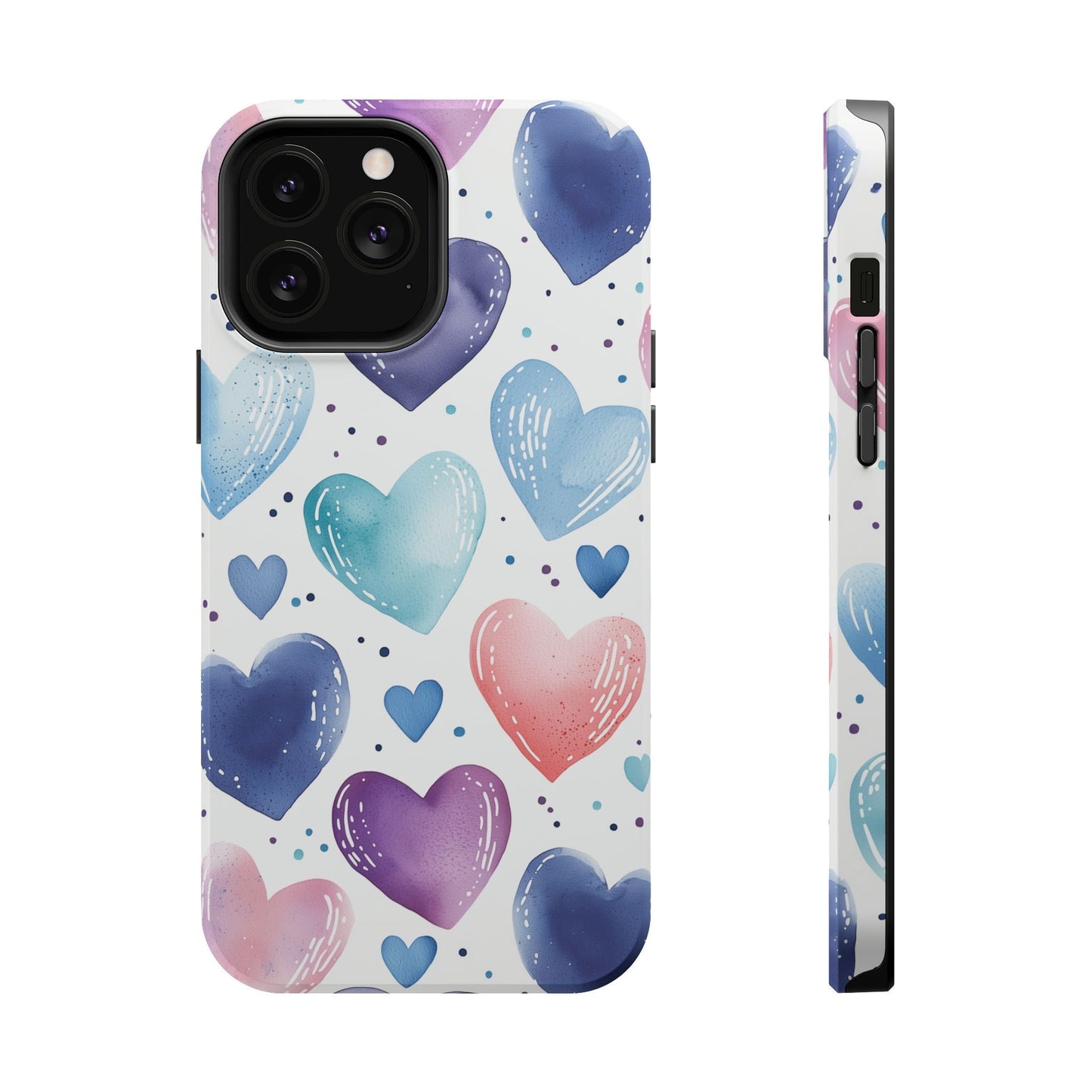 Icy Blue Valentines Watercolor Hearts - MagSafe Compatible Case - BOGO Cases