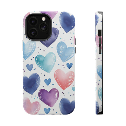 Icy Blue Valentines Watercolor Hearts - MagSafe Compatible Case - BOGO Cases