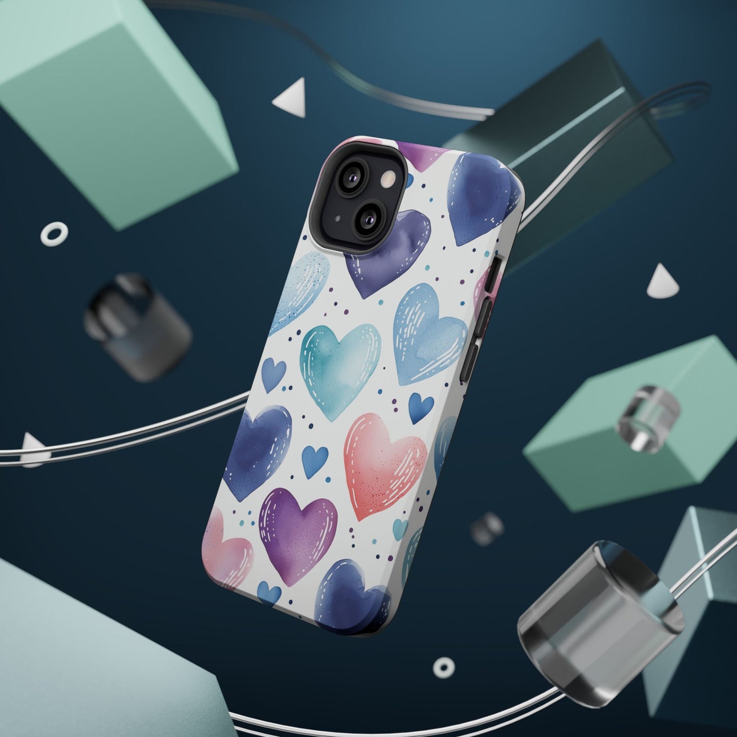 Icy Blue Valentines Watercolor Hearts - MagSafe Compatible Case - BOGO Cases