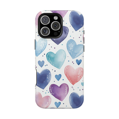 Icy Blue Valentines Watercolor Hearts - MagSafe Compatible Case - BOGO Cases