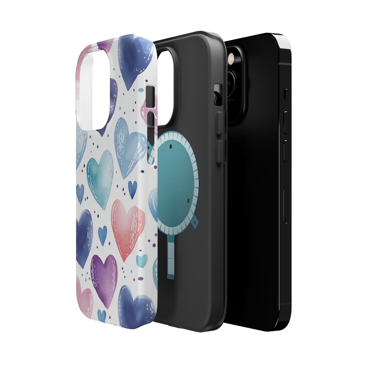 Icy Blue Valentines Watercolor Hearts - MagSafe Compatible Case - BOGO Cases