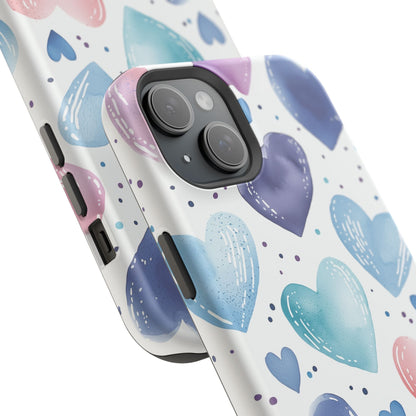 Icy Blue Valentines Watercolor Hearts - MagSafe Compatible Case - BOGO Cases