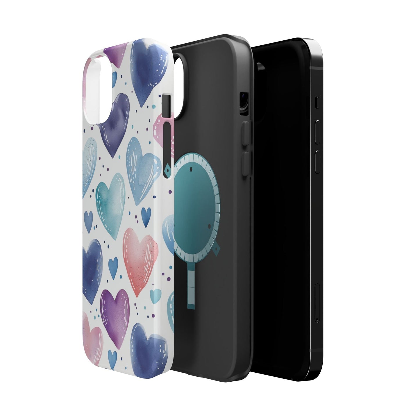 Icy Blue Valentines Watercolor Hearts - MagSafe Compatible Case - BOGO Cases