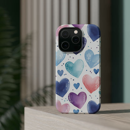 Icy Blue Valentines Watercolor Hearts - MagSafe Compatible Case - BOGO Cases