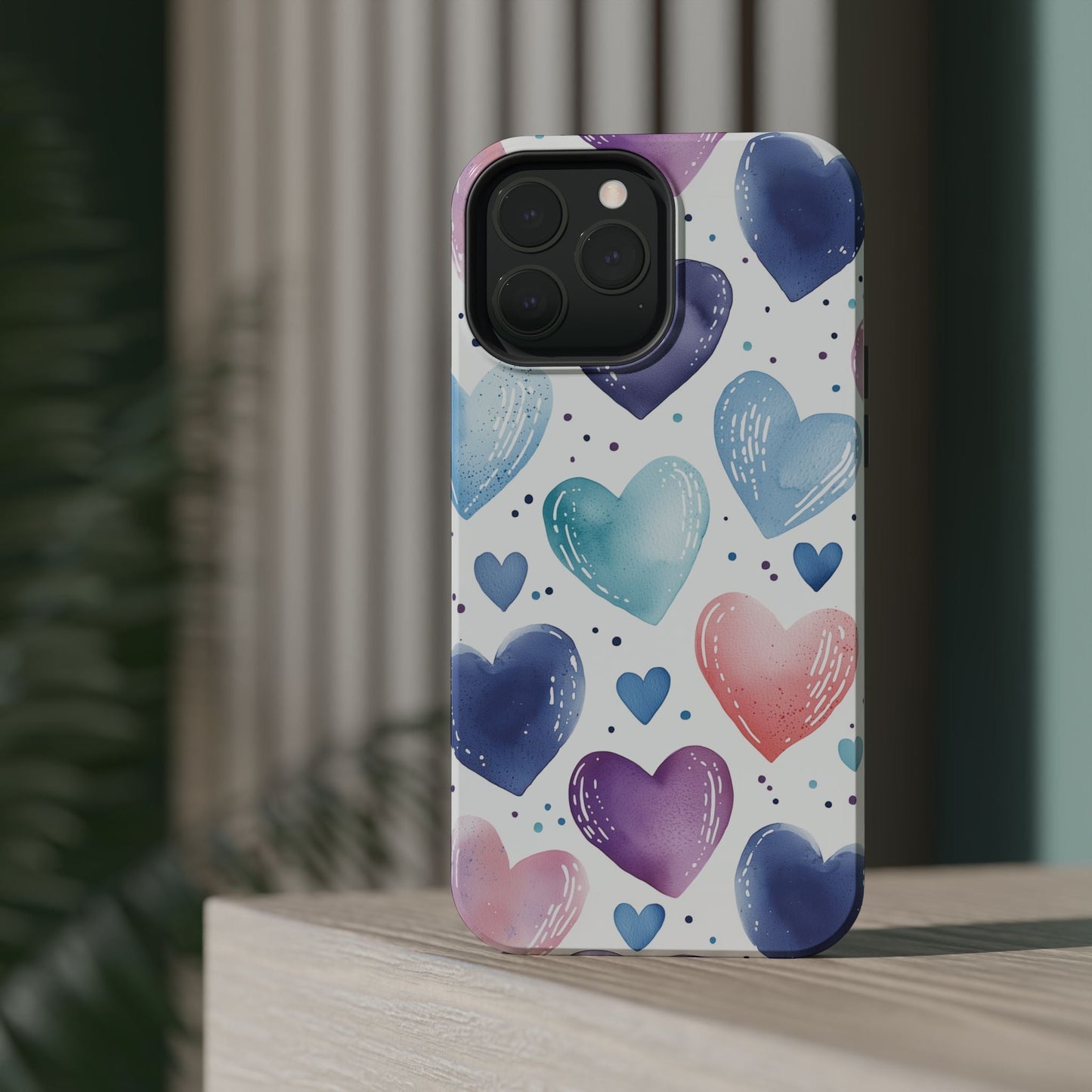Icy Blue Valentines Watercolor Hearts - MagSafe Compatible Case - BOGO Cases