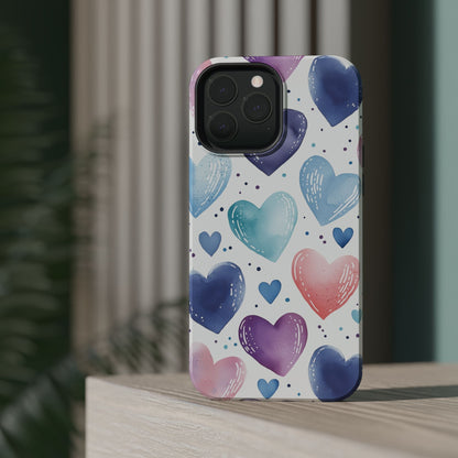 Icy Blue Valentines Watercolor Hearts - MagSafe Compatible Case - BOGO Cases