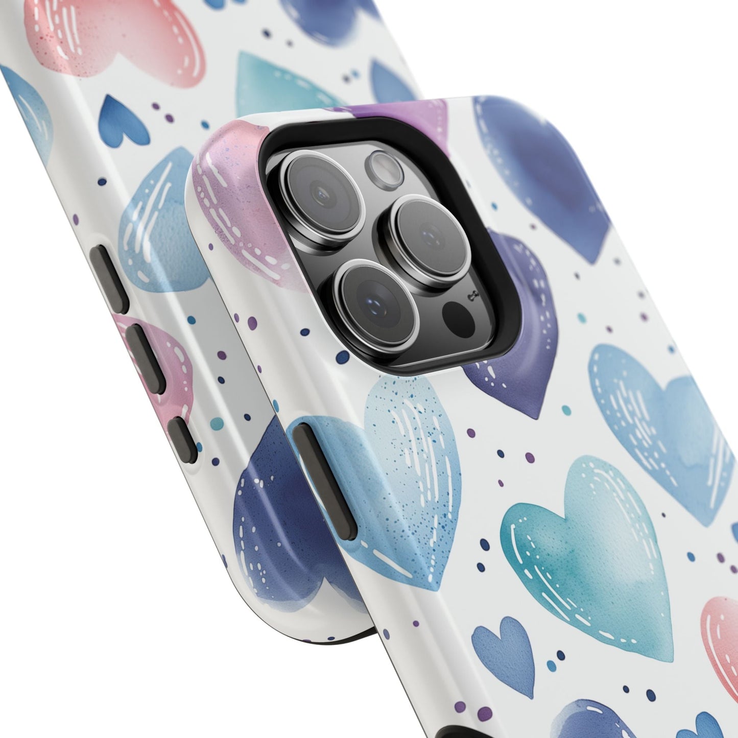 Icy Blue Valentines Watercolor Hearts - MagSafe Compatible Case - BOGO Cases