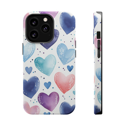 Icy Blue Valentines Watercolor Hearts - MagSafe Compatible Case - BOGO Cases