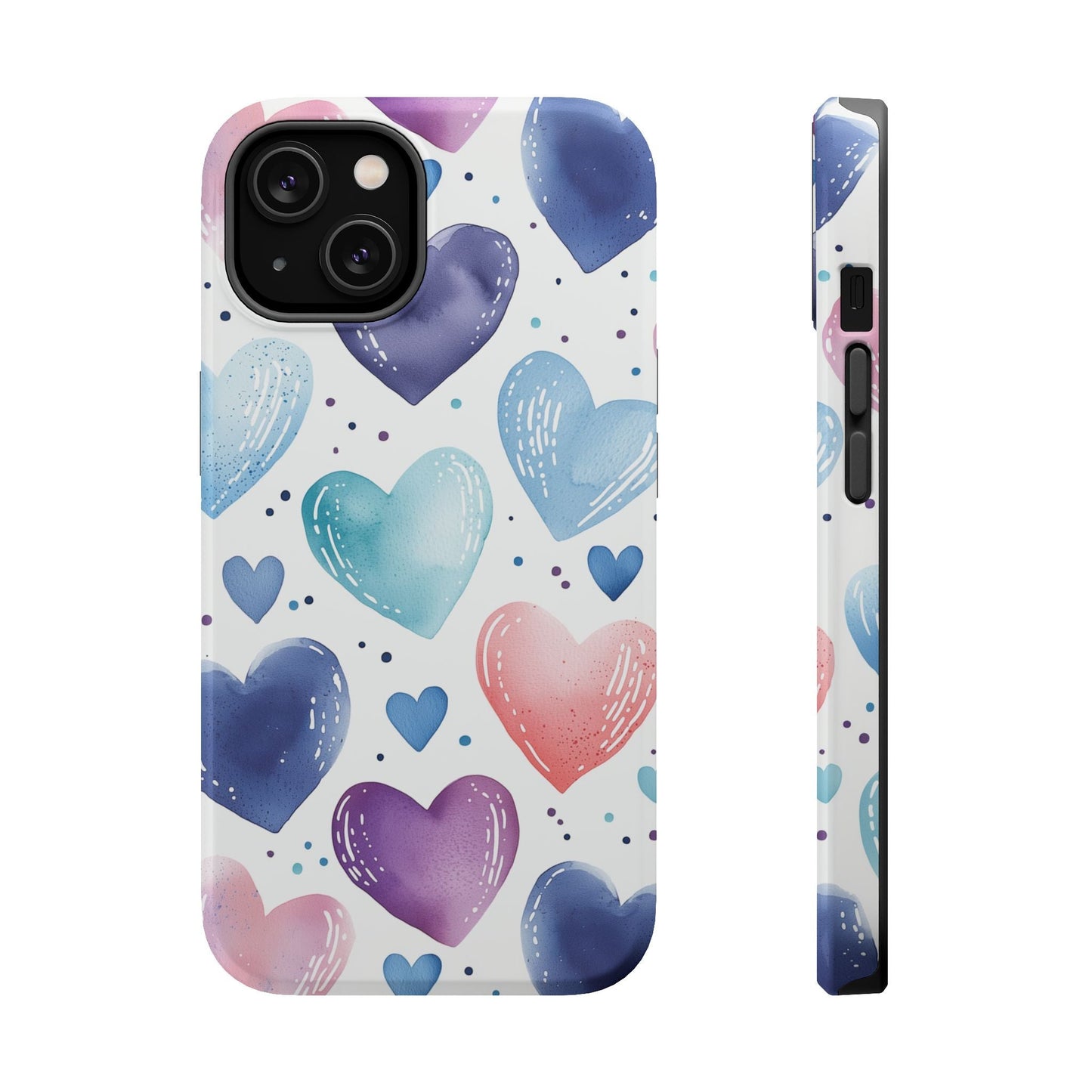 Icy Blue Valentines Watercolor Hearts - MagSafe Compatible Case - BOGO Cases