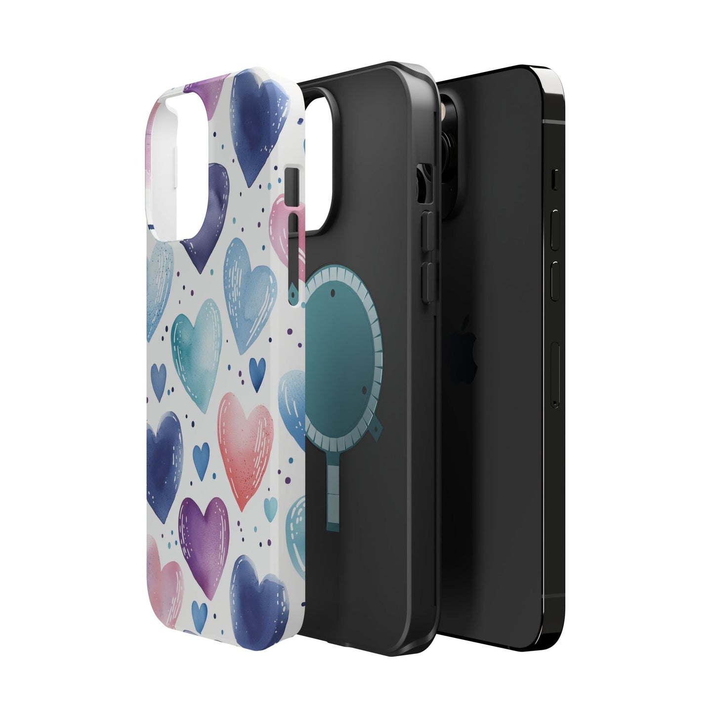 Icy Blue Valentines Watercolor Hearts - MagSafe Compatible Case - BOGO Cases