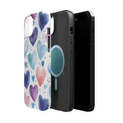 Icy Blue Valentines Watercolor Hearts - MagSafe Compatible Case - BOGO Cases