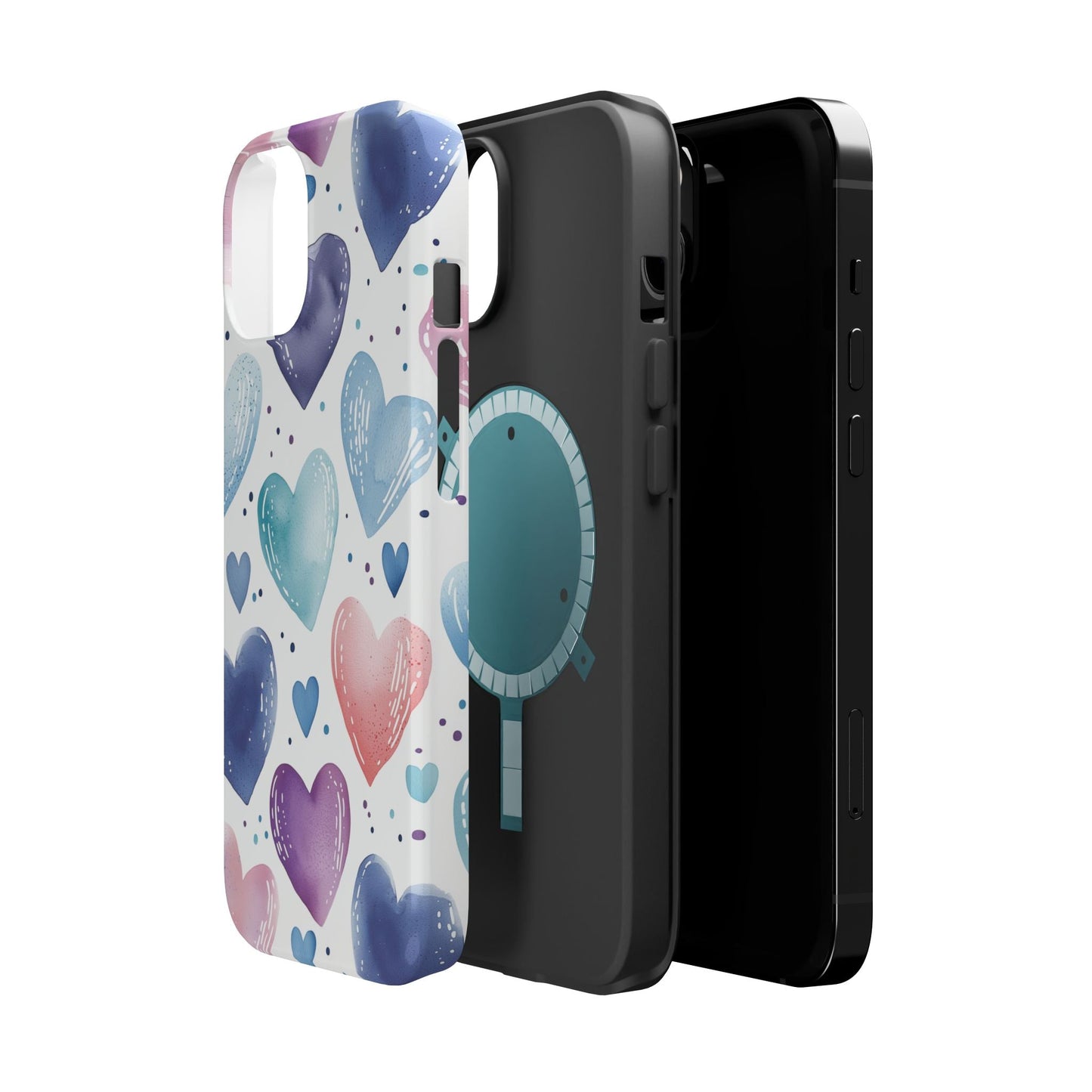 Icy Blue Valentines Watercolor Hearts - MagSafe Compatible Case - BOGO Cases