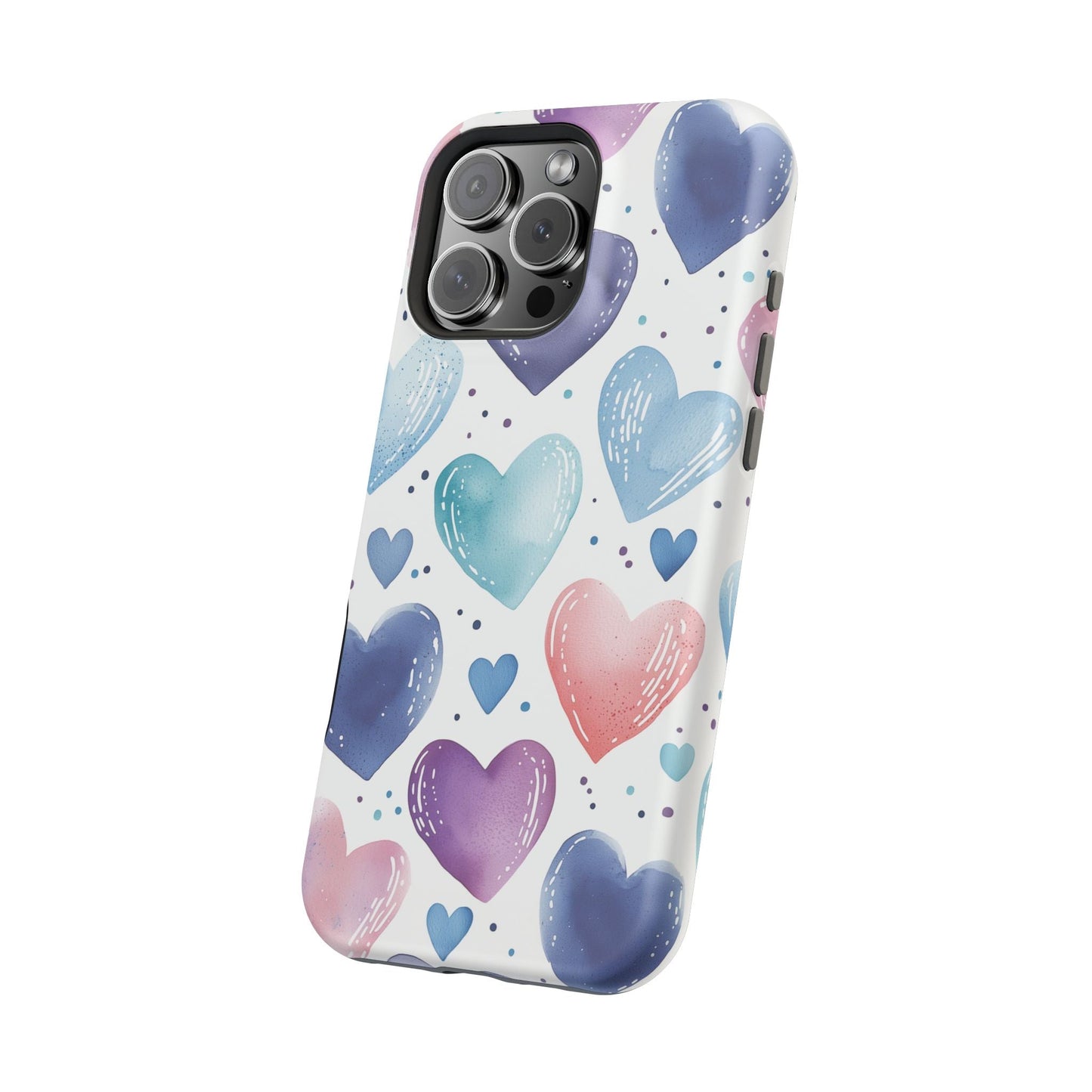 Icy Blue Valentines Watercolor Hearts - MagSafe Compatible Case - BOGO Cases