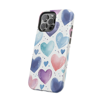 Icy Blue Valentines Watercolor Hearts - MagSafe Compatible Case - BOGO Cases