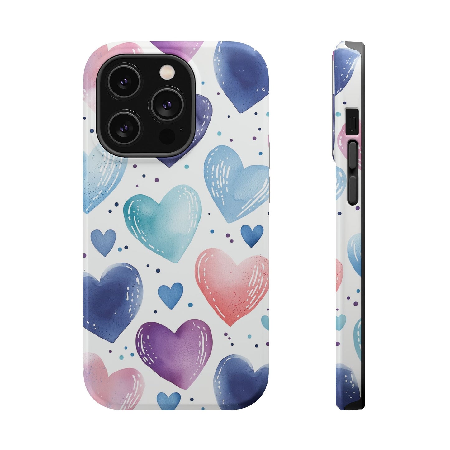 Icy Blue Valentines Watercolor Hearts - MagSafe Compatible Case - BOGO Cases