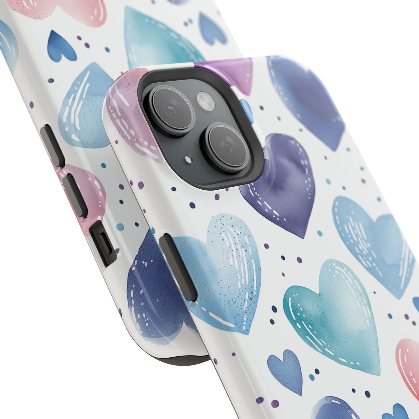 Icy Blue Valentines Watercolor Hearts - MagSafe Compatible Case - BOGO Cases