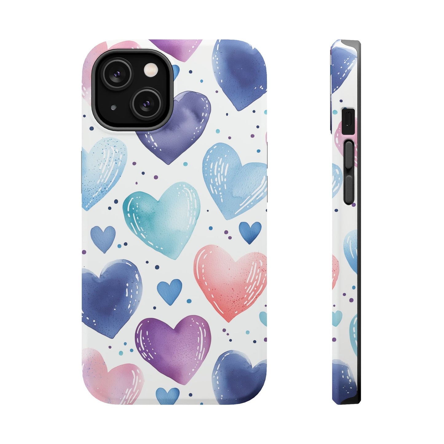 Icy Blue Valentines Watercolor Hearts - MagSafe Compatible Case - BOGO Cases