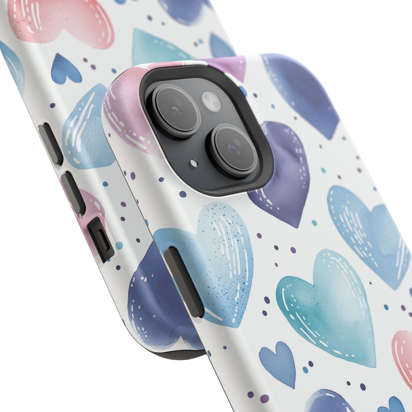 Icy Blue Valentines Watercolor Hearts - MagSafe Compatible Case - BOGO Cases