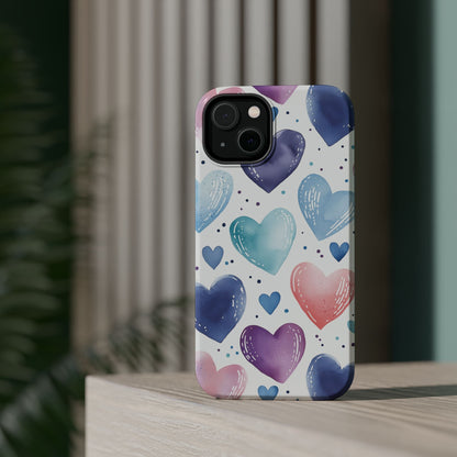 Icy Blue Valentines Watercolor Hearts - MagSafe Compatible Case - BOGO Cases
