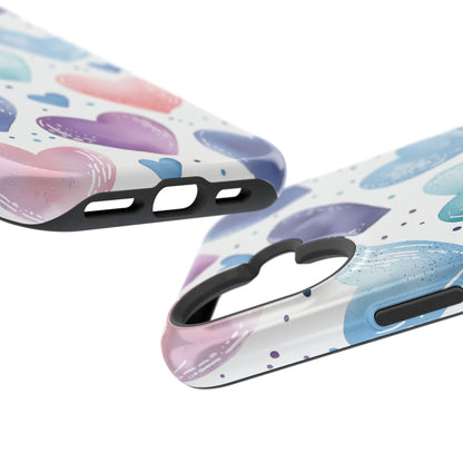 Icy Blue Valentines Watercolor Hearts - MagSafe Compatible Case - BOGO Cases