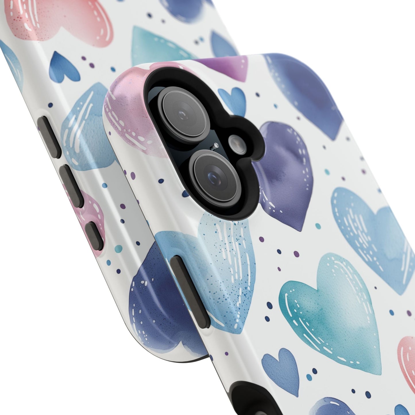 Icy Blue Valentines Watercolor Hearts - MagSafe Compatible Case - BOGO Cases