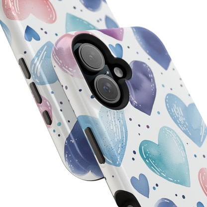 Icy Blue Valentines Watercolor Hearts - MagSafe Compatible Case - BOGO Cases