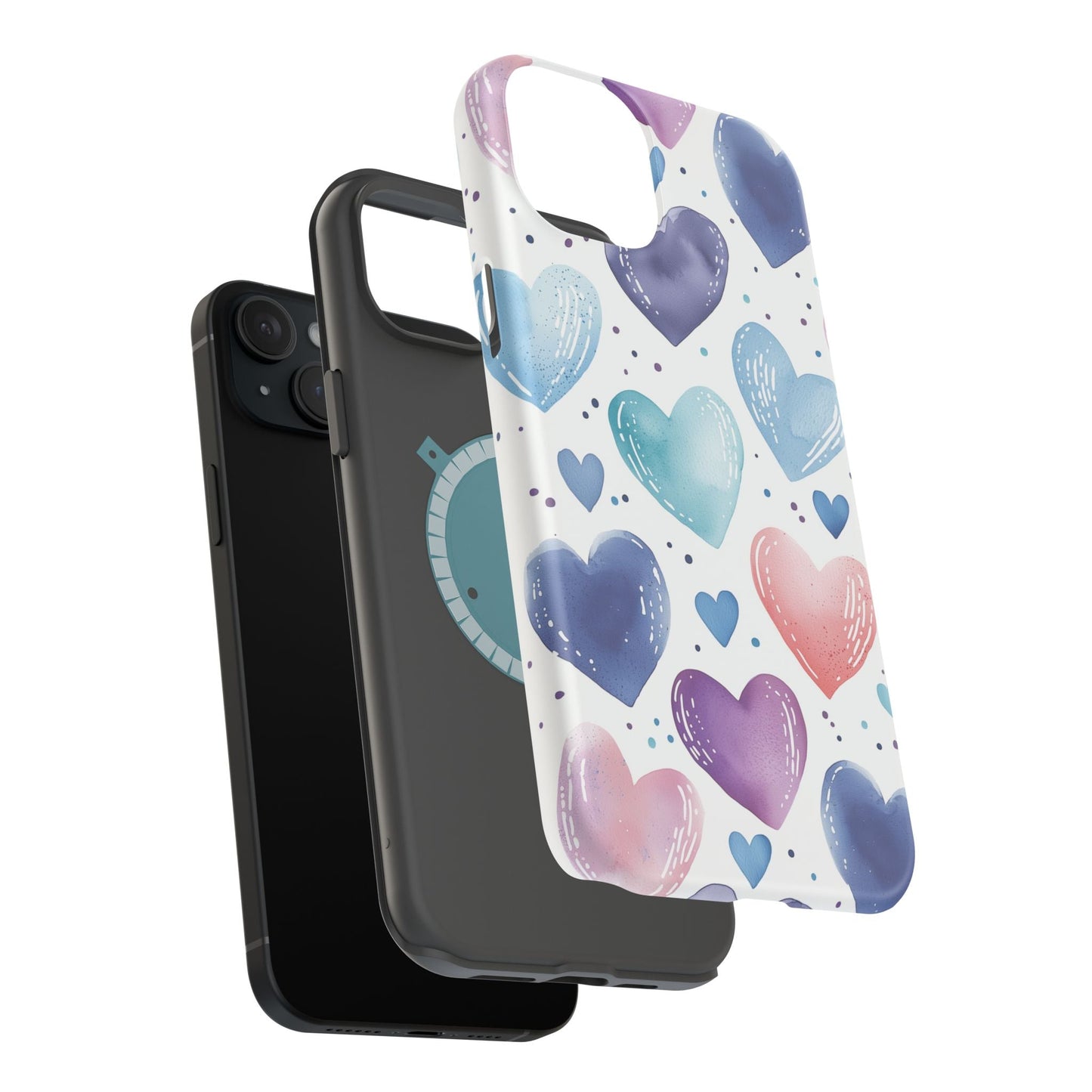 Icy Blue Valentines Watercolor Hearts - MagSafe Compatible Case - BOGO Cases
