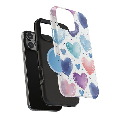 Icy Blue Valentines Watercolor Hearts - MagSafe Compatible Case - BOGO Cases