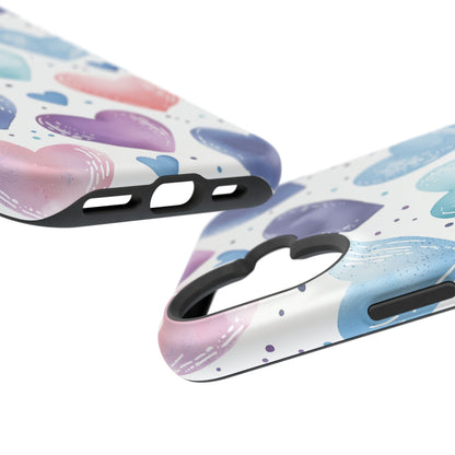 Icy Blue Valentines Watercolor Hearts - MagSafe Compatible Case - BOGO Cases