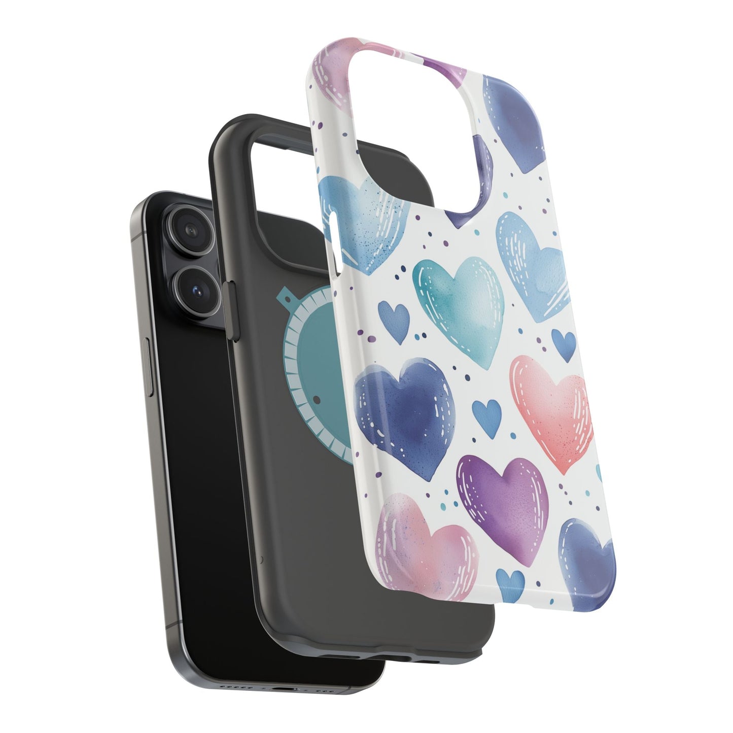 Icy Blue Valentines Watercolor Hearts - MagSafe Compatible Case - BOGO Cases