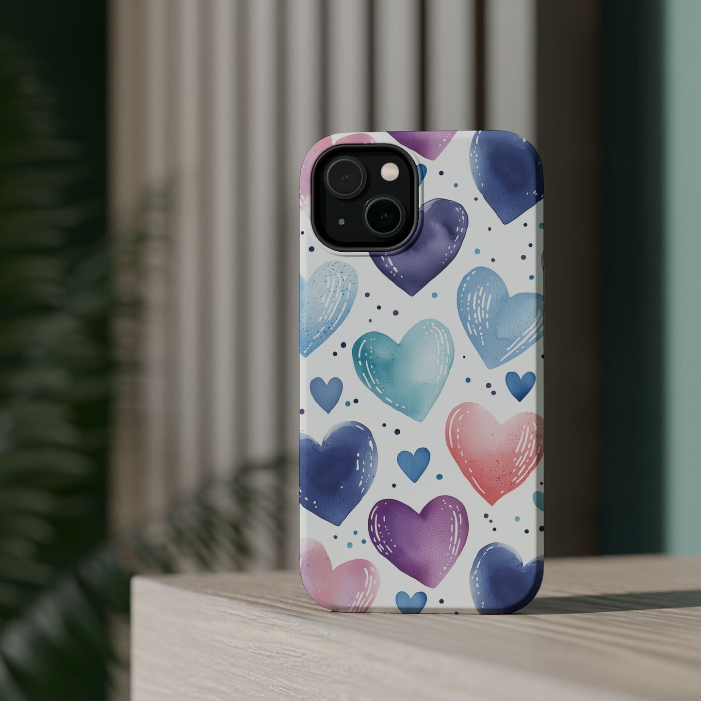 Icy Blue Valentines Watercolor Hearts - MagSafe Compatible Case - BOGO Cases