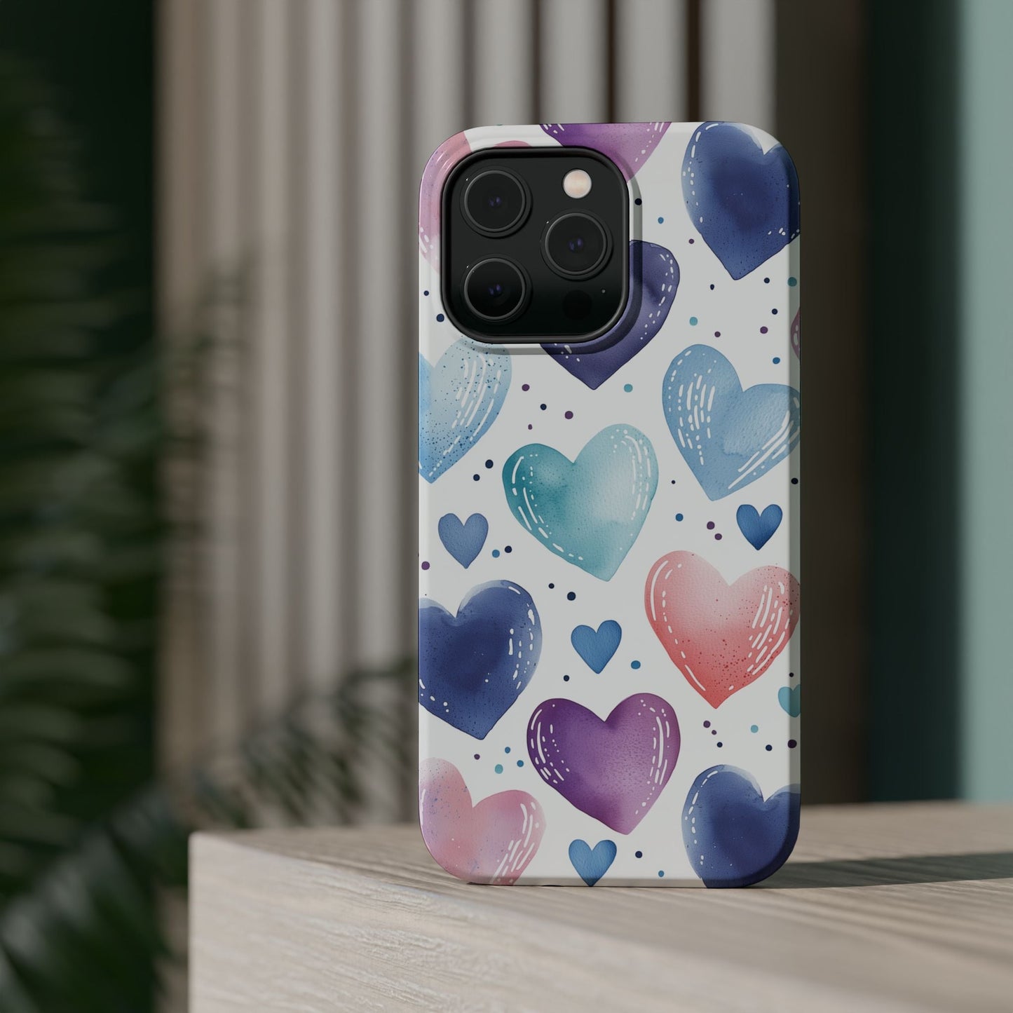 Icy Blue Valentines Watercolor Hearts - MagSafe Compatible Case - BOGO Cases