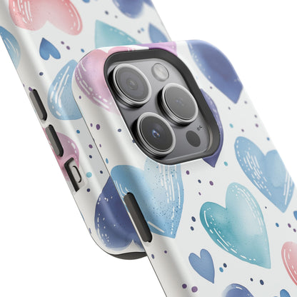 Icy Blue Valentines Watercolor Hearts - MagSafe Compatible Case - BOGO Cases