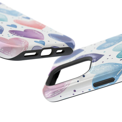 Icy Blue Valentines Watercolor Hearts - MagSafe Compatible Case - BOGO Cases