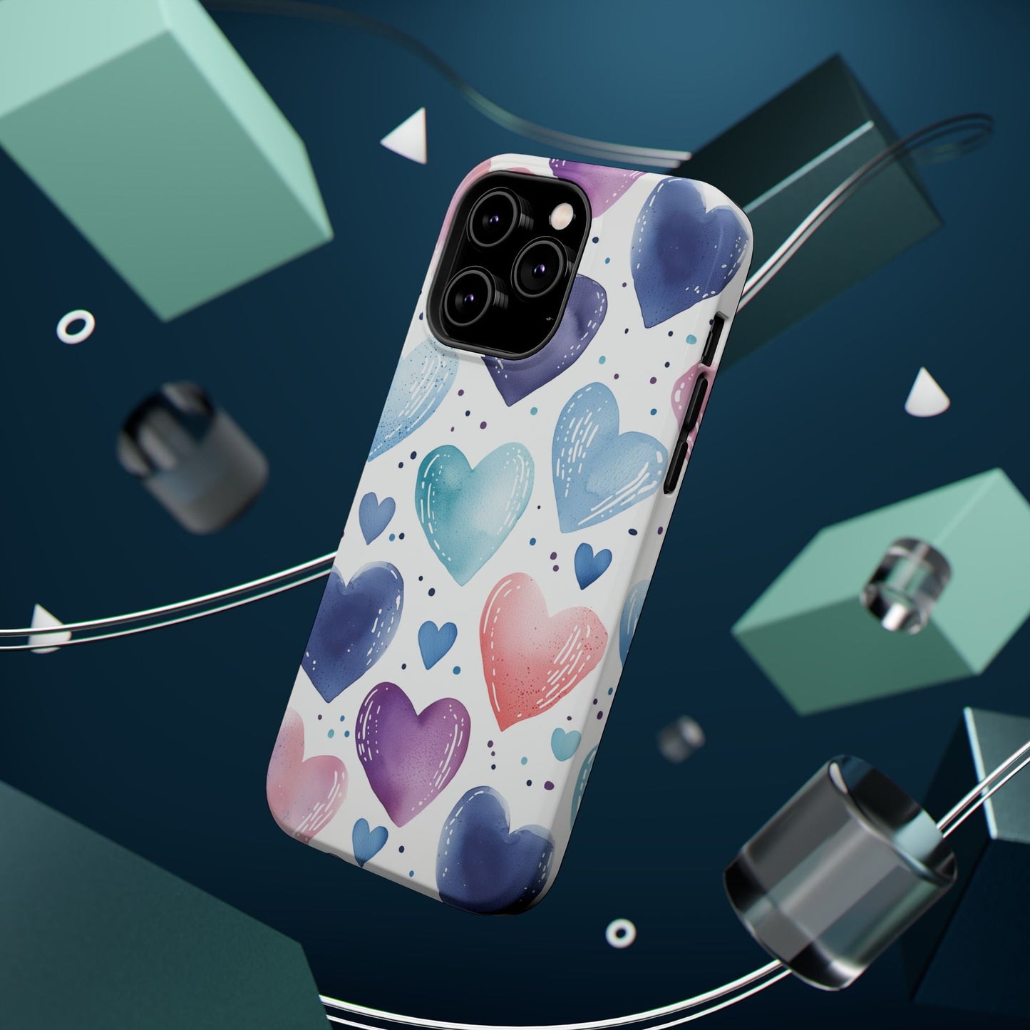 Icy Blue Valentines Watercolor Hearts - MagSafe Compatible Case - BOGO Cases
