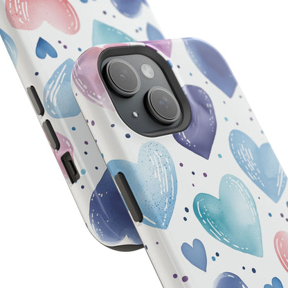 Icy Blue Valentines Watercolor Hearts - MagSafe Compatible Case - BOGO Cases